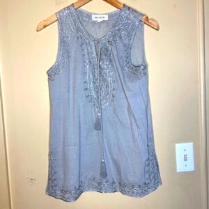 Cotton Blouse  Embroidered Sleeveless